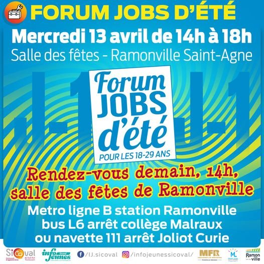 EMPLOI. Rencontres Job d'été. SICOVAL. RAMONVILLE Ste AGNE. 13 Avril 2022.